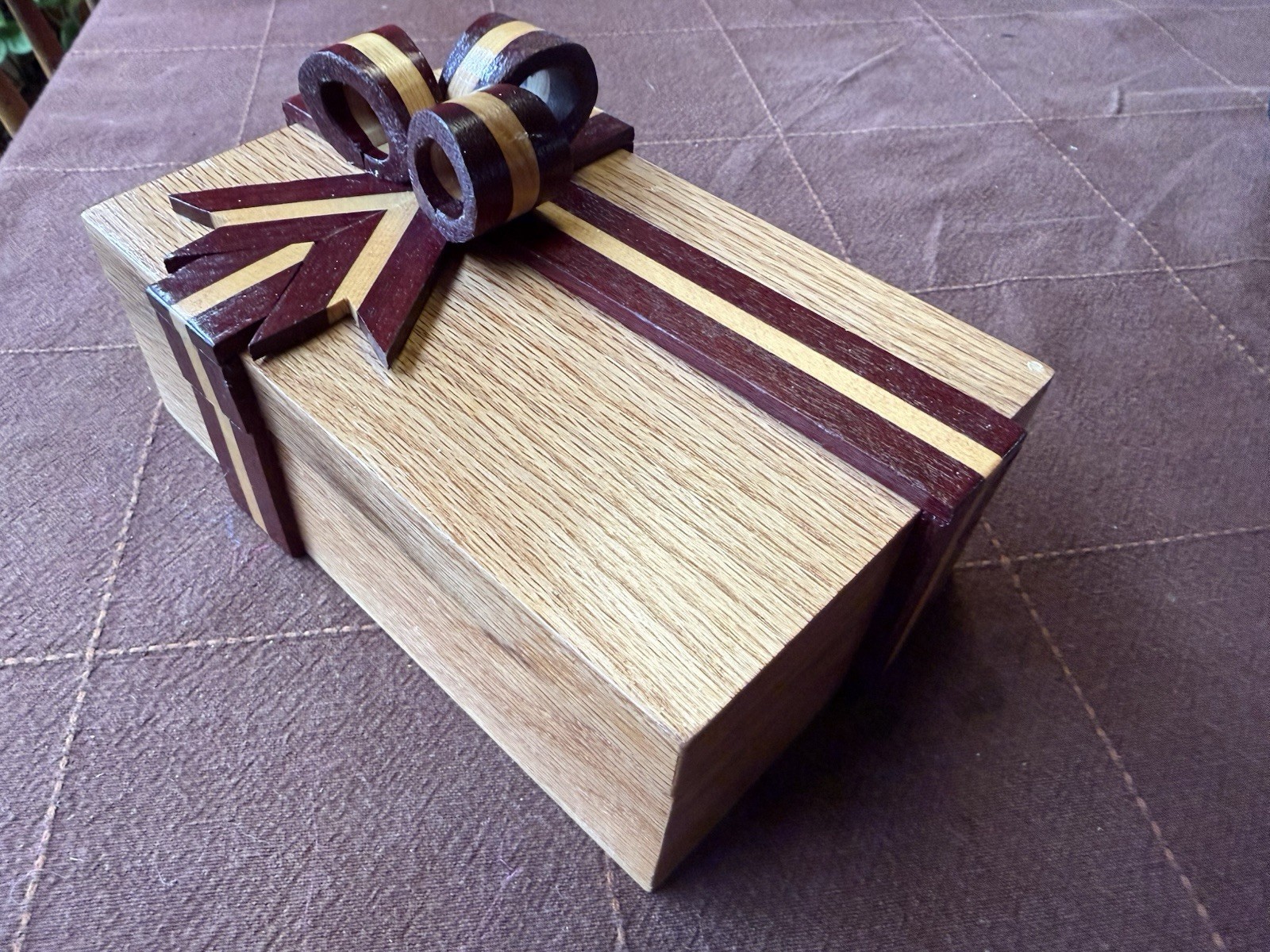 Handmade Hardwood Ribbon Keepsake Box with Hinged Lid OOAK Unique Gift