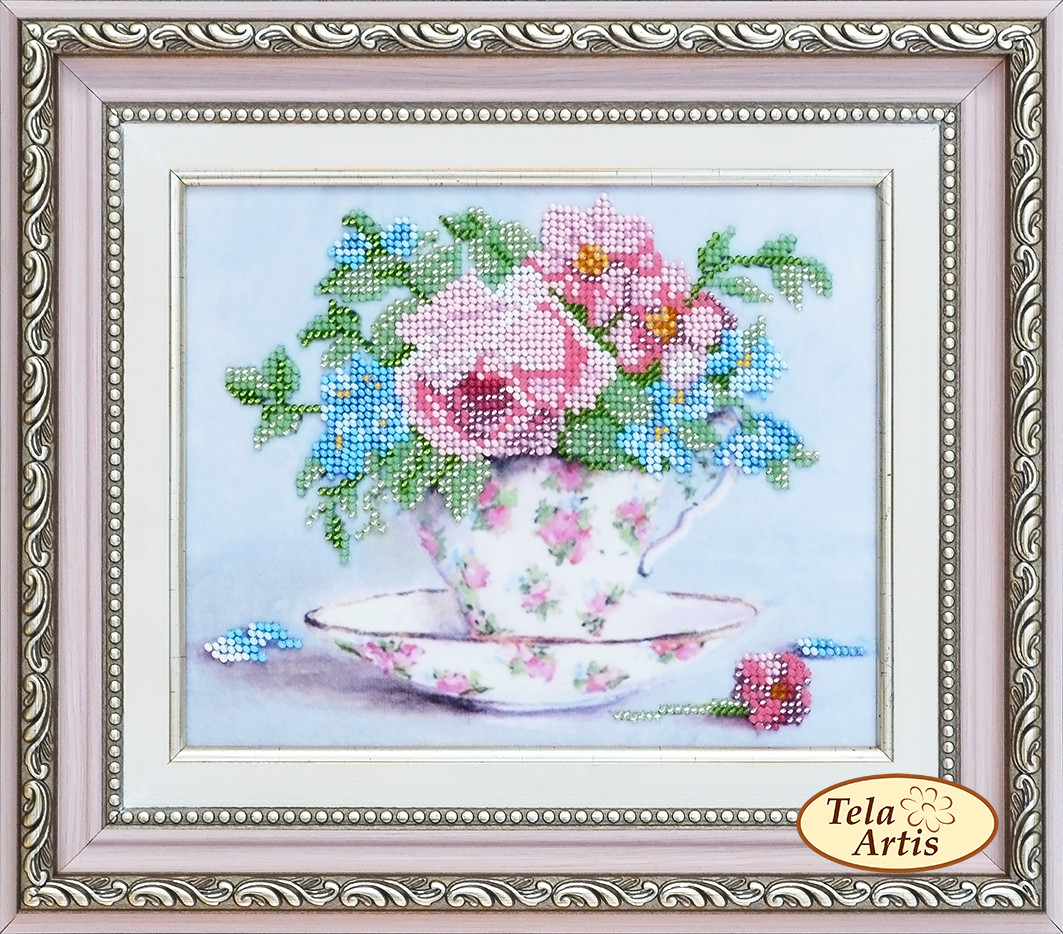 DIY Bead Embroidery Kit Shabby chic. Cup Floral Decor Craft Art Unique Gift