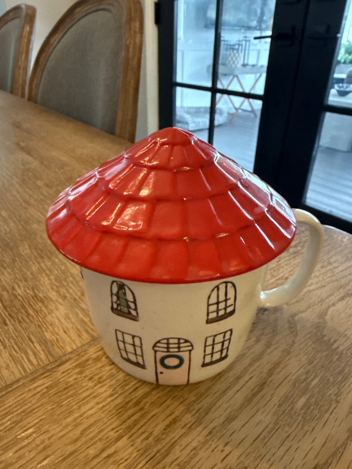 Anthropologie Cozy Home Red Village Rooftop Lid Christmas Coffee Tea Mug New