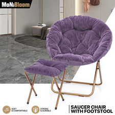 Purple Modern Comfy Saucer Cozy Chair Home Faux Fur Oversize Moon Seat w/Ottoman