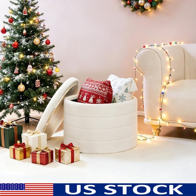 Multifunctional Storage Ottoman Faux Fur Coffee Table Foot Rest Cozy Home Decor