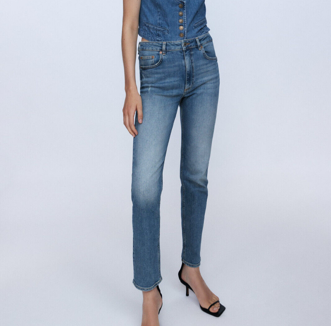 NWT Zara Size 2 Blue Zw Premium Slim Full Length Jeans In Sentinel Blue 6045/246