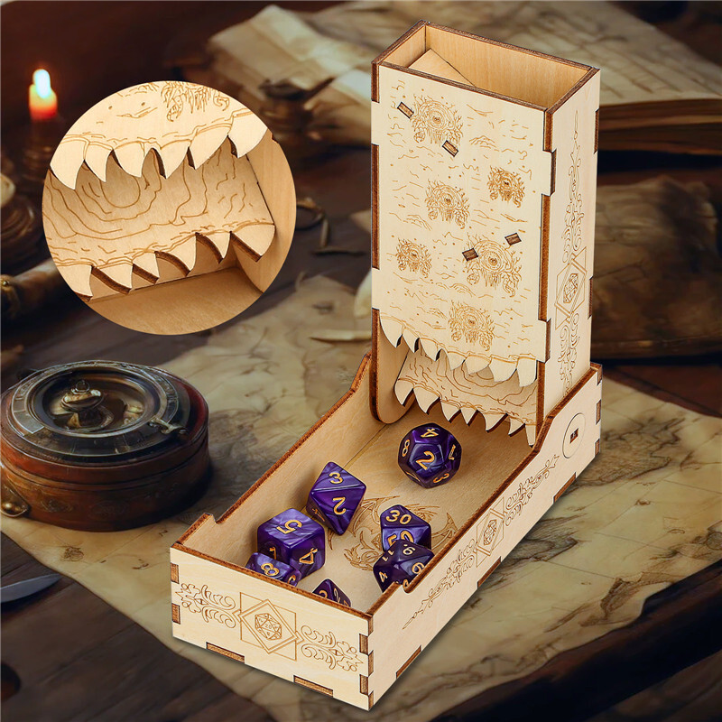Creative Wooden Dice Tower RPG Tabletop Rolling Tray Dragon Gaming Accessory