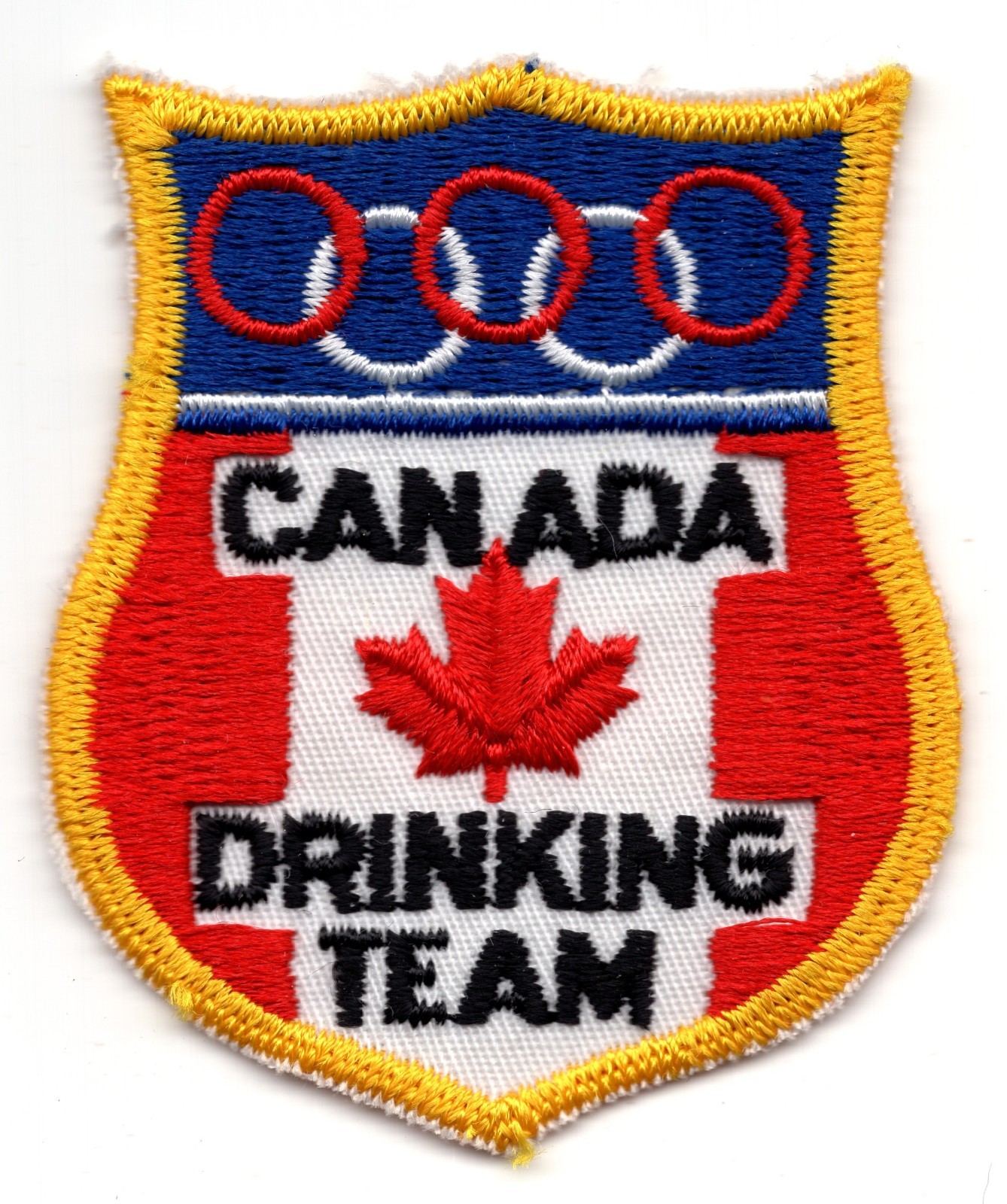 Patch Canada Drinking Team c1970 Olympic Rings Maple Leaf Novelty Item 2.5x3"