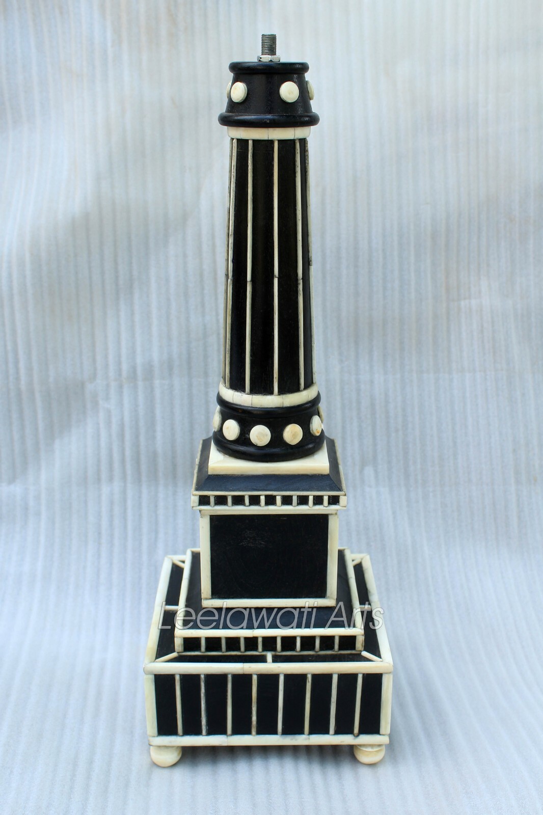 Indian Luxury Wooden Bone Inlay Black Color Light Lamp