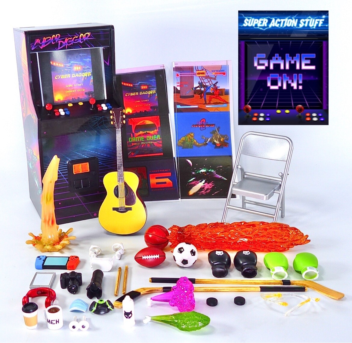 1:12 Super Action Stuff GAME ON! Arcade w/ Light Cyber Dagger Figure Accessories