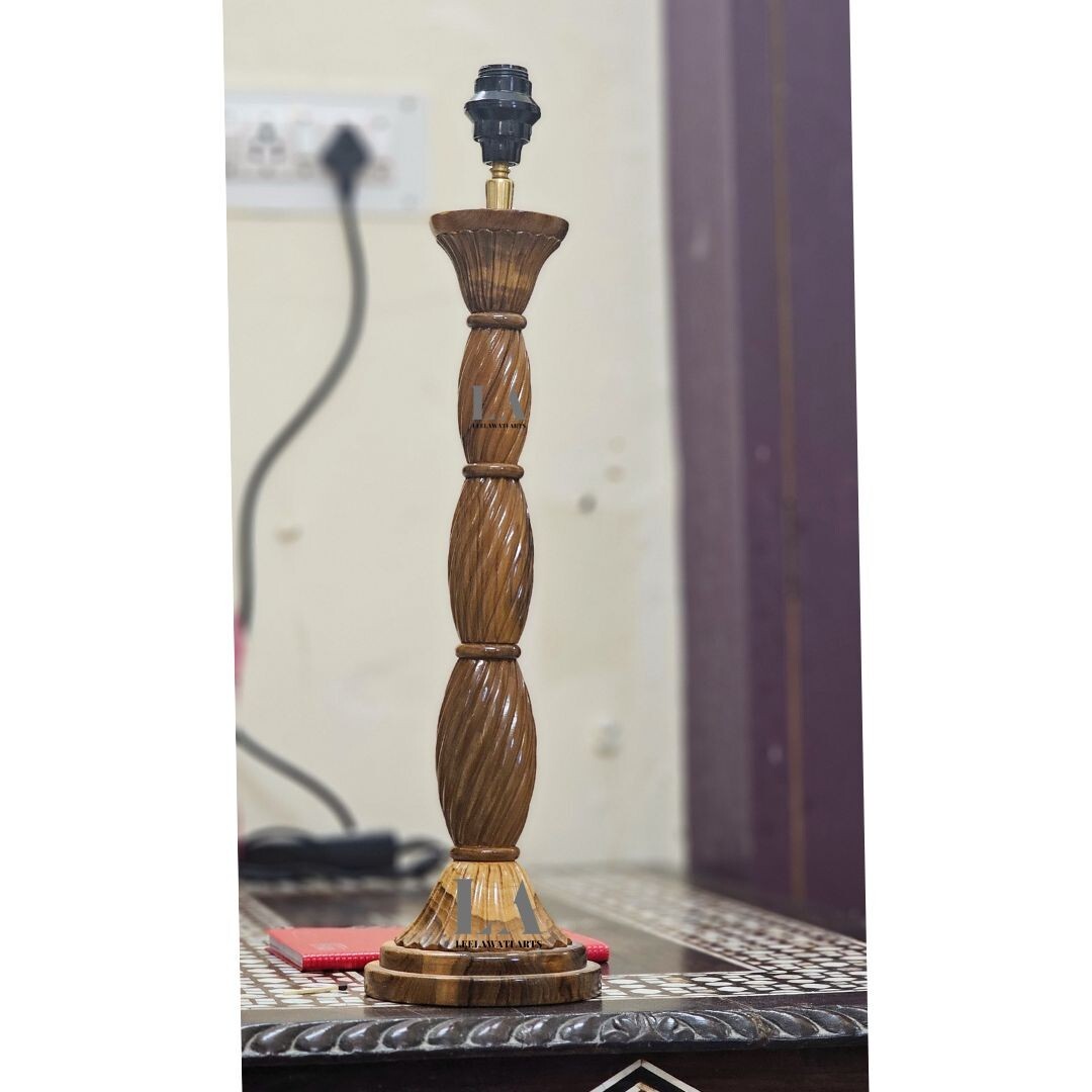 Wood Lamp Carved Design Lamp | Wood Table Lamp | Living Room Decorative Lamp