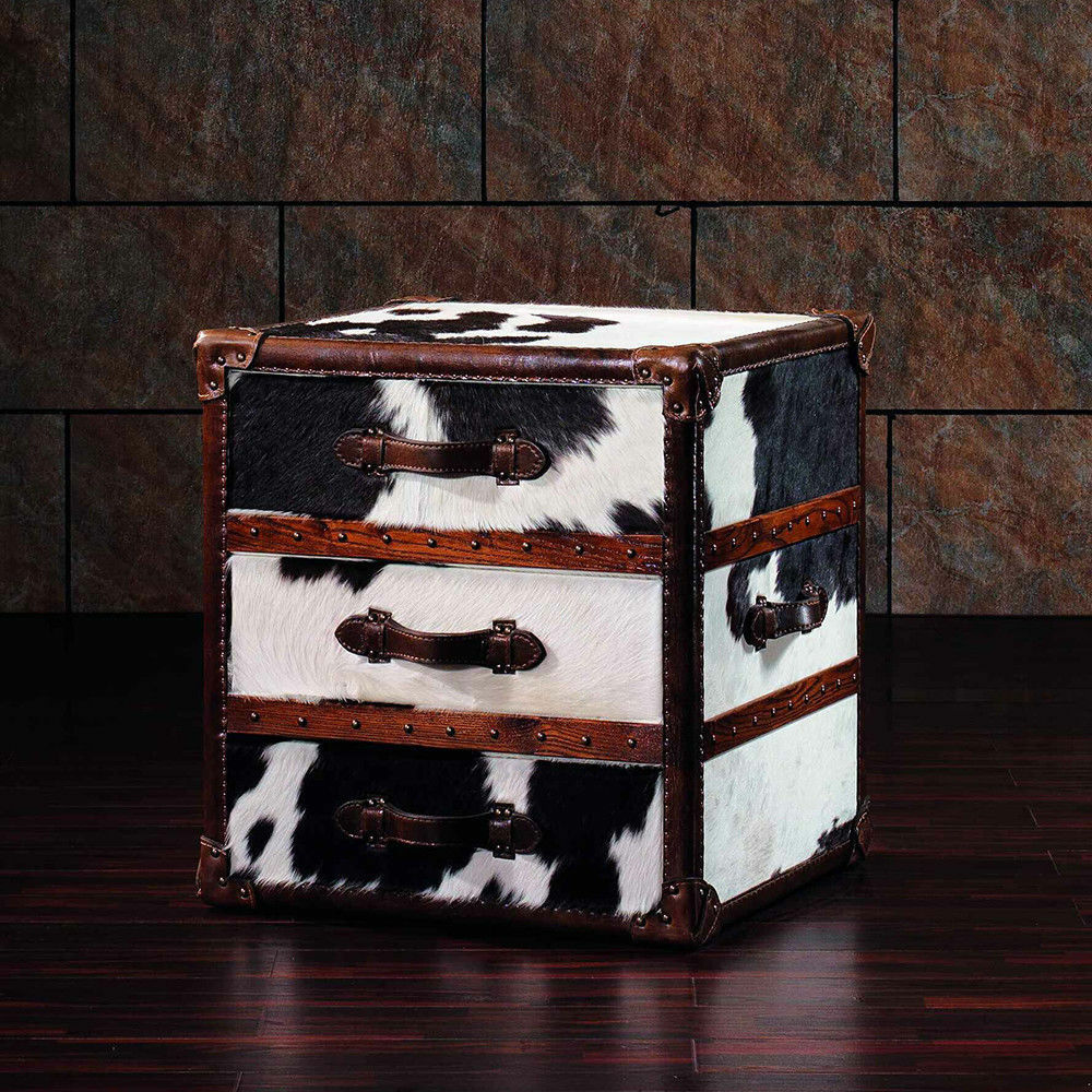 MarquessLife Luxury Full 100% Cow Leather Handmade Lamp Table Antique Side Table