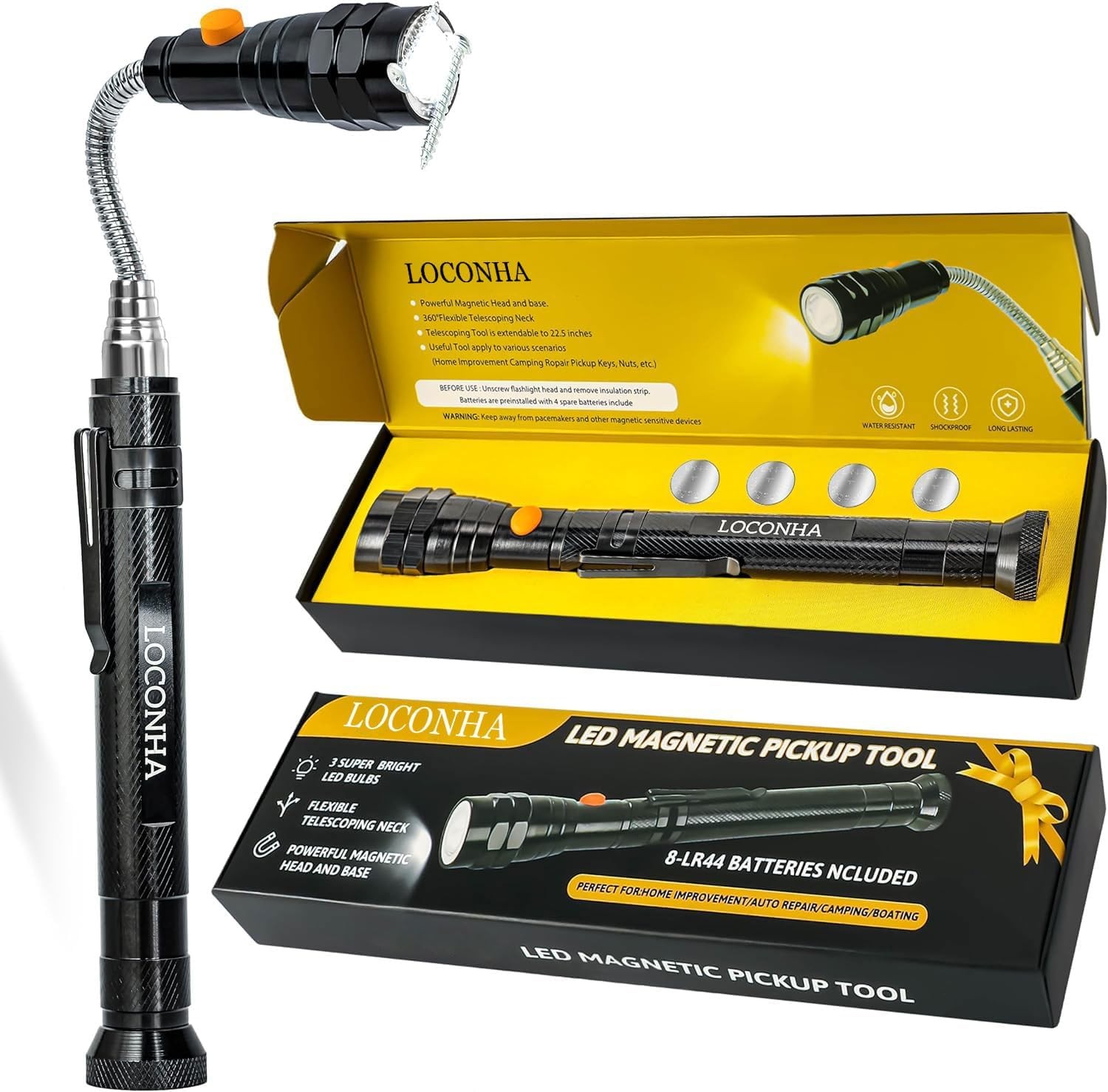 Magnetic Pickup Tool with LED Lights, Telescoping Magnet Flashlight, Cool Gadget