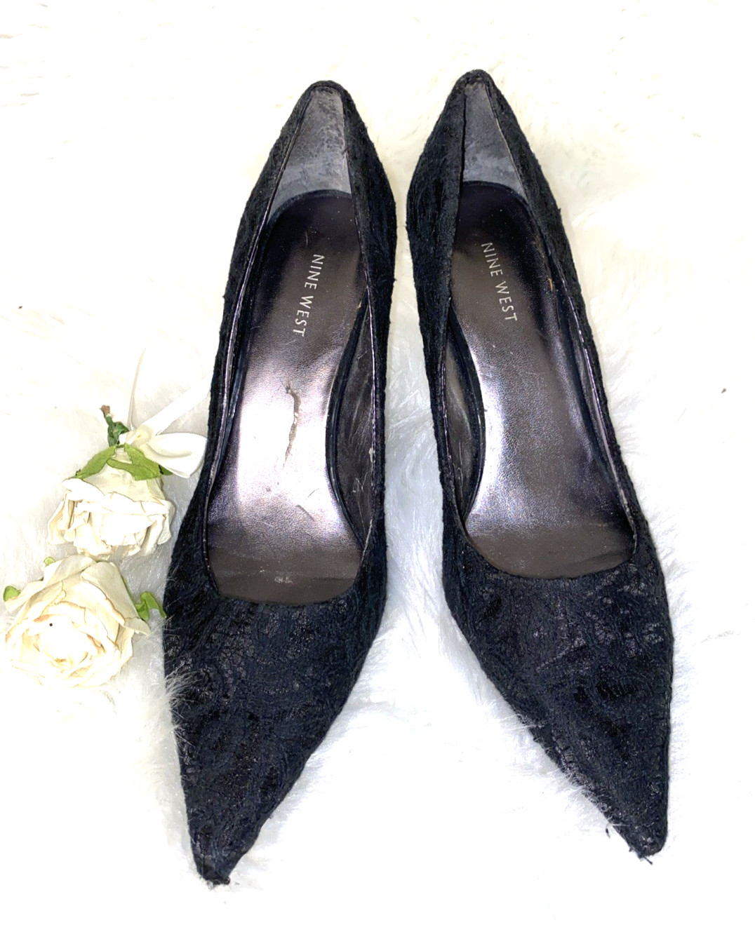 Nine West Women’s Black Lace Heels Size 11 Elegant Dress Shoes