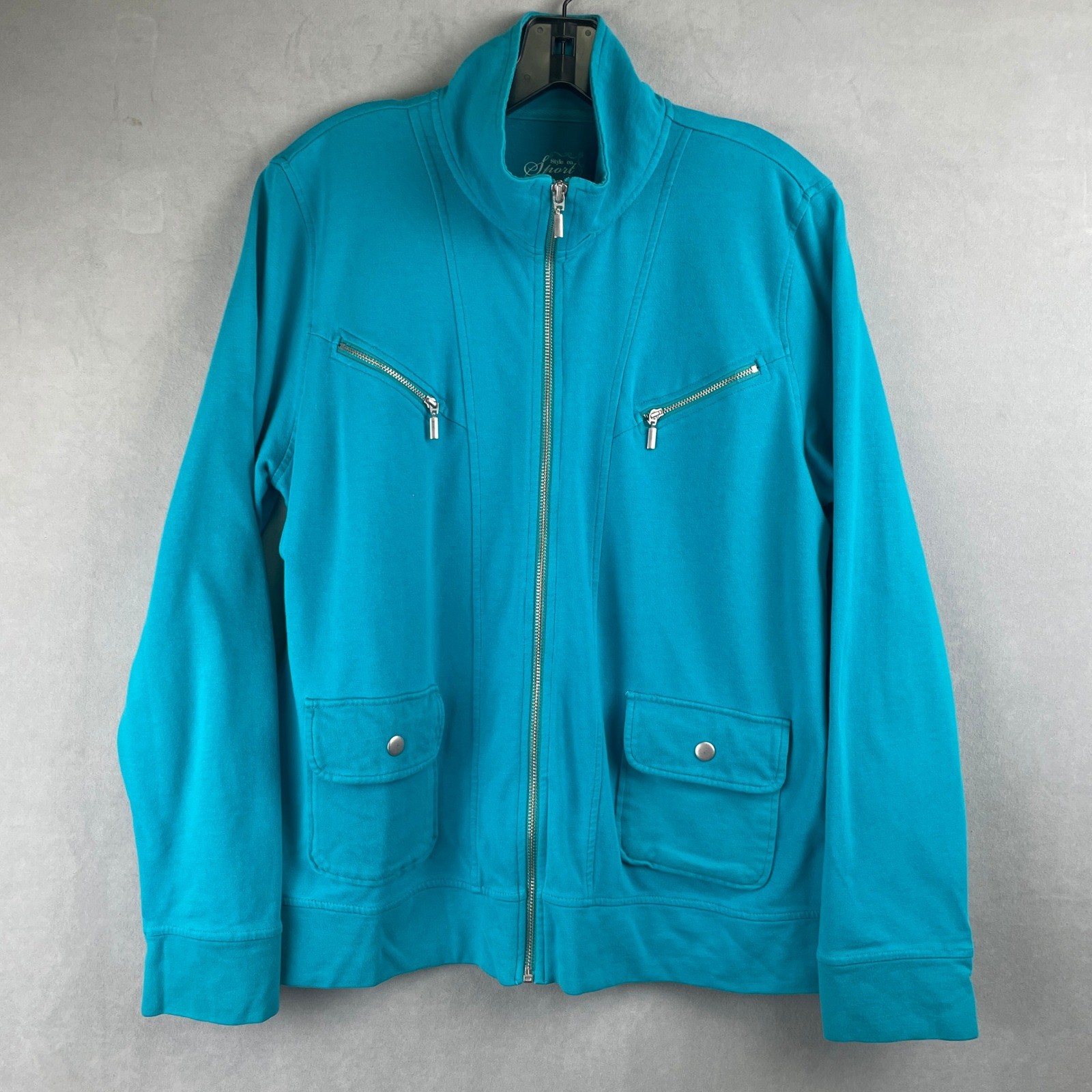 Style & Co Sport Teal Blue Full Zip Jacket Lightweight Bright Casual Stretch L