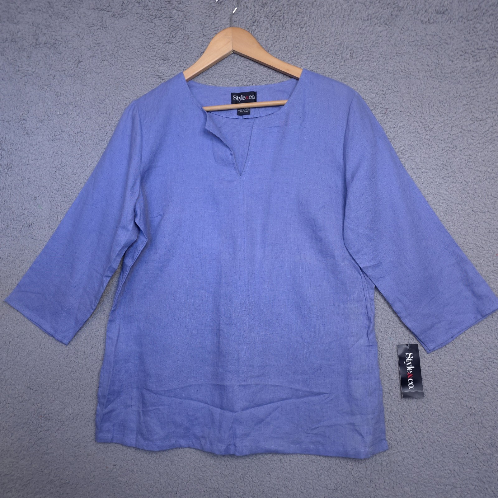 Style & Co Linen Top Purple Sz 12 Boho Relaxed Artsy Lagenlook Resort Cruise