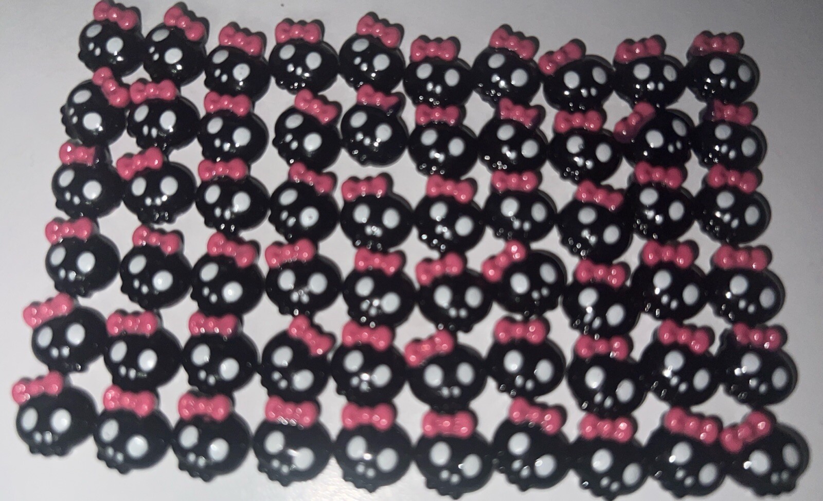 60Pcs Cute Black Skull Girl With Pink Bow Nail Art Charms Decoration Phone Case