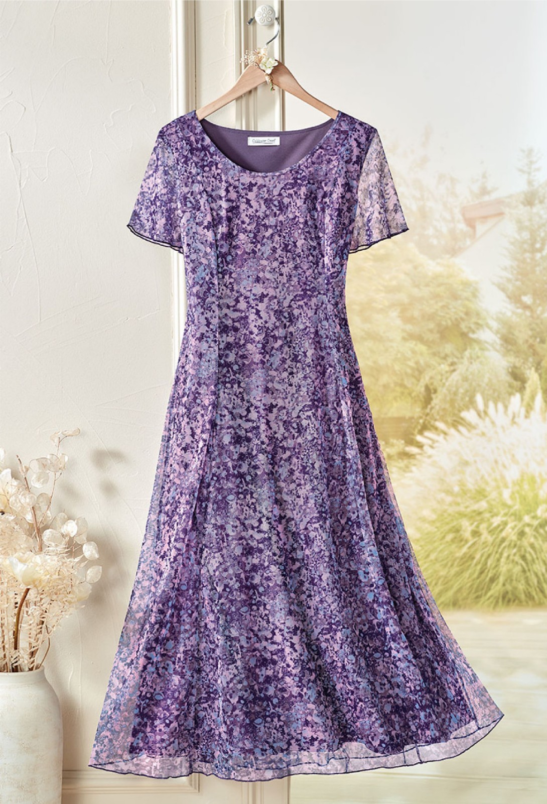 Coldwater Creek Nature’s Charm Mesh Dress color Pale Lilac Multi