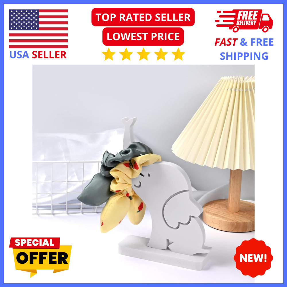 Wooden Elephant Scrunchie Holder – Hair Tie Organizer Cute Vanity Decor