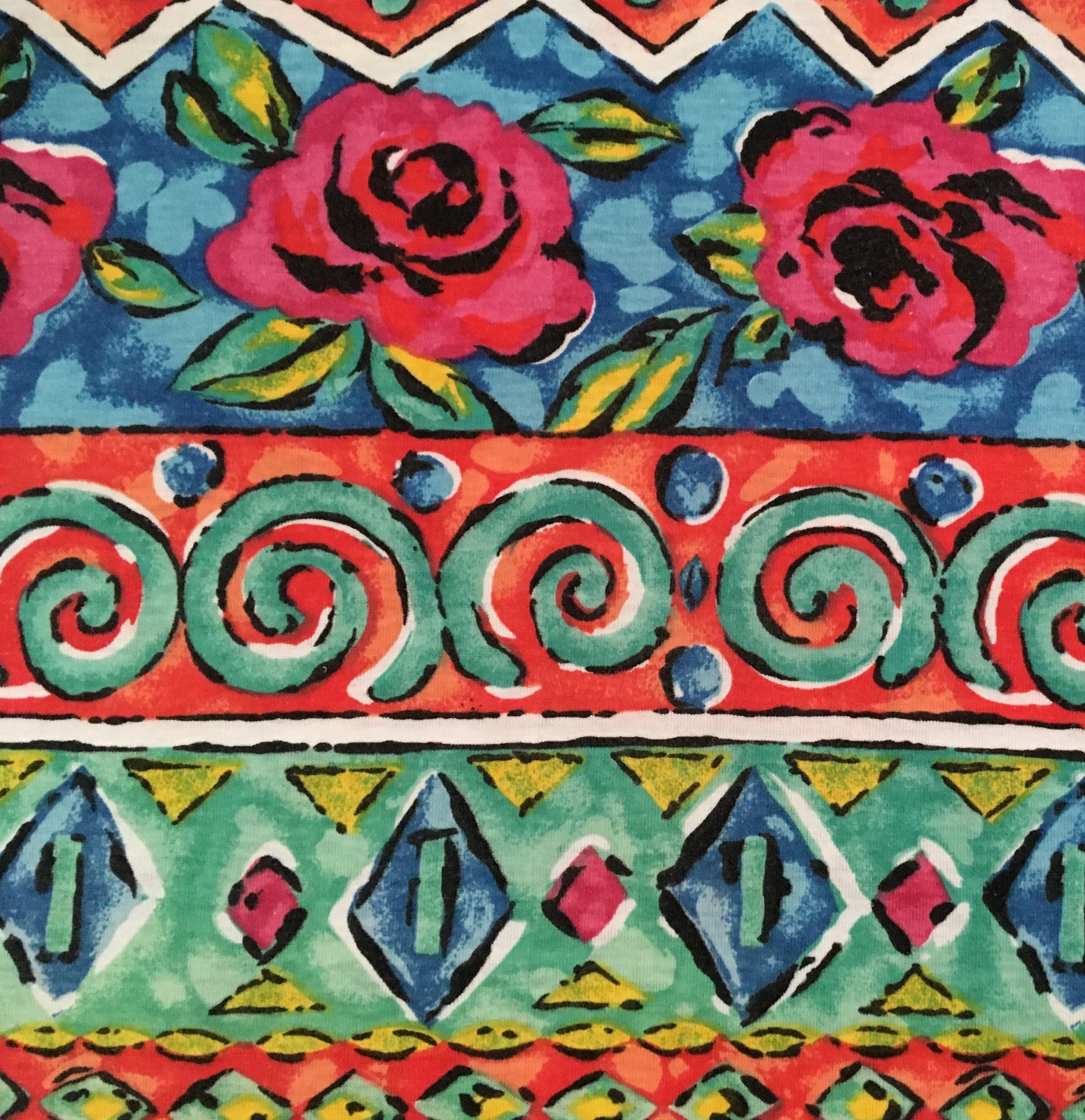 Styles to Go TShirt Women Plus L Multicolor Flowers / Roses / Geometrics Tee Vtg