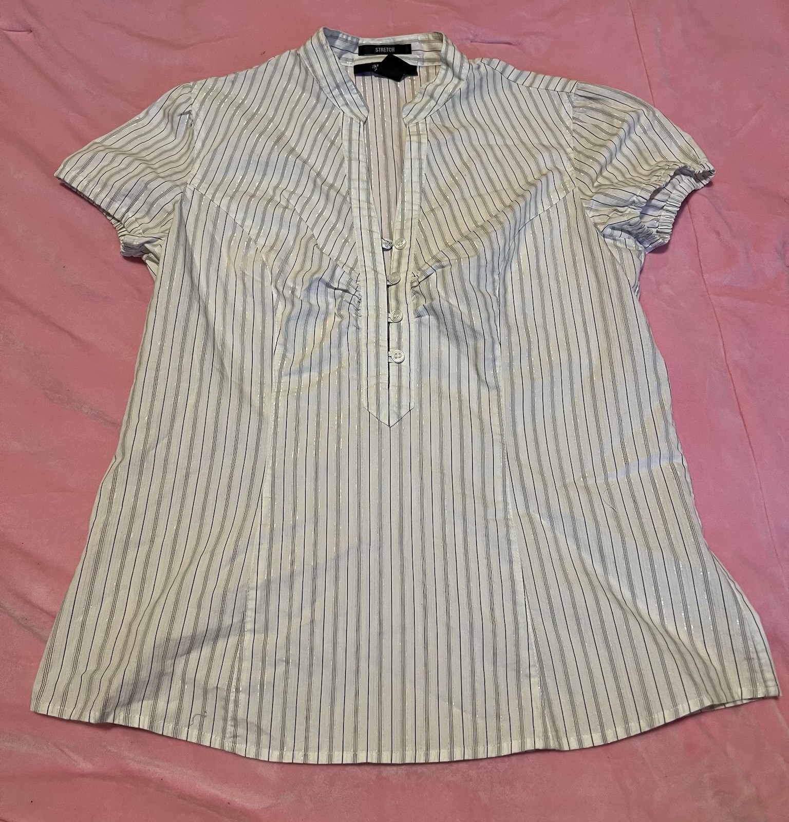 Style & Co Women's Silver Glitter Striped Button Up Dress Shirt