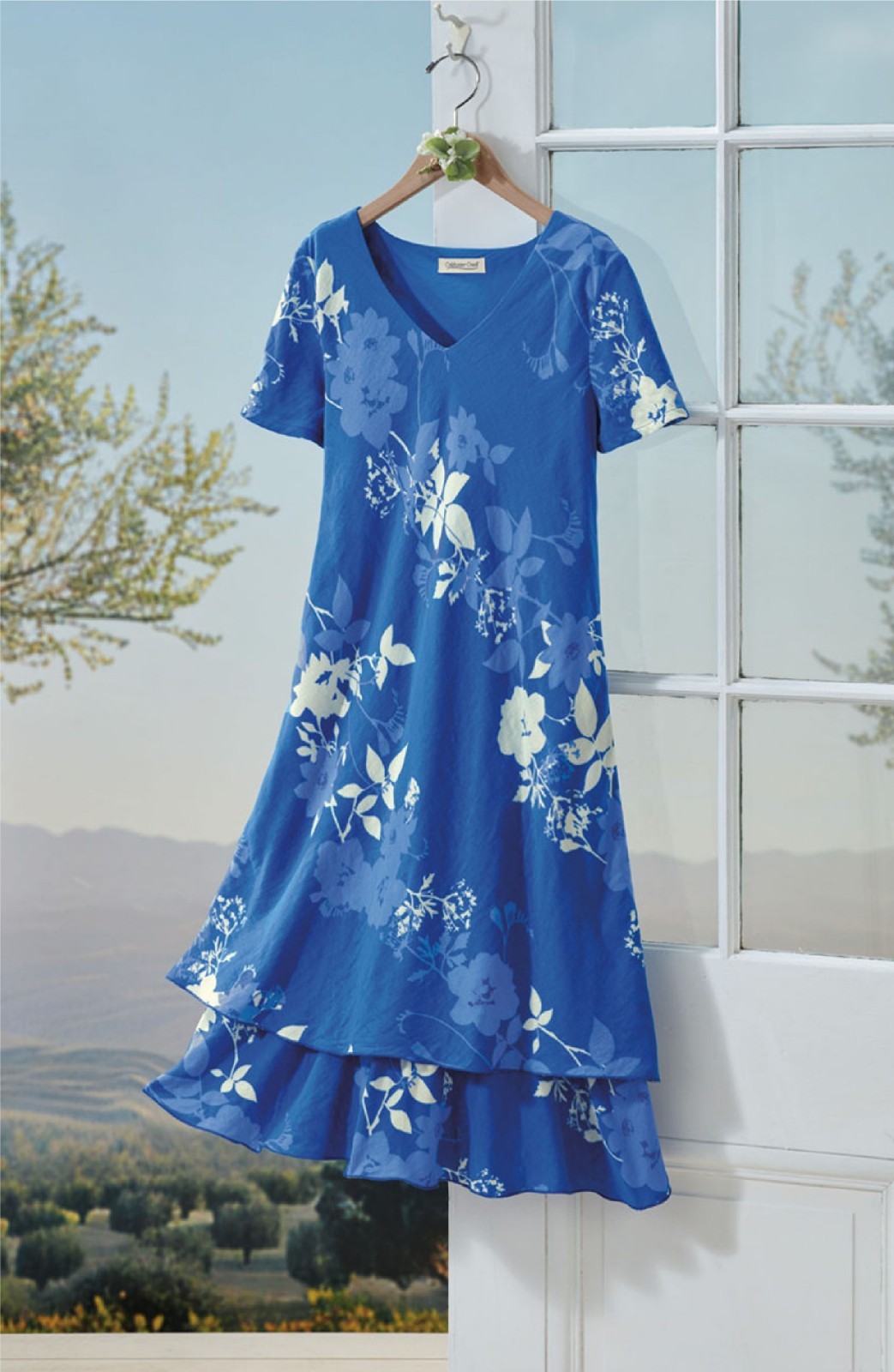 Coldwater Creek Floral Harmony Dress color Majestic Blue or Navy Multi