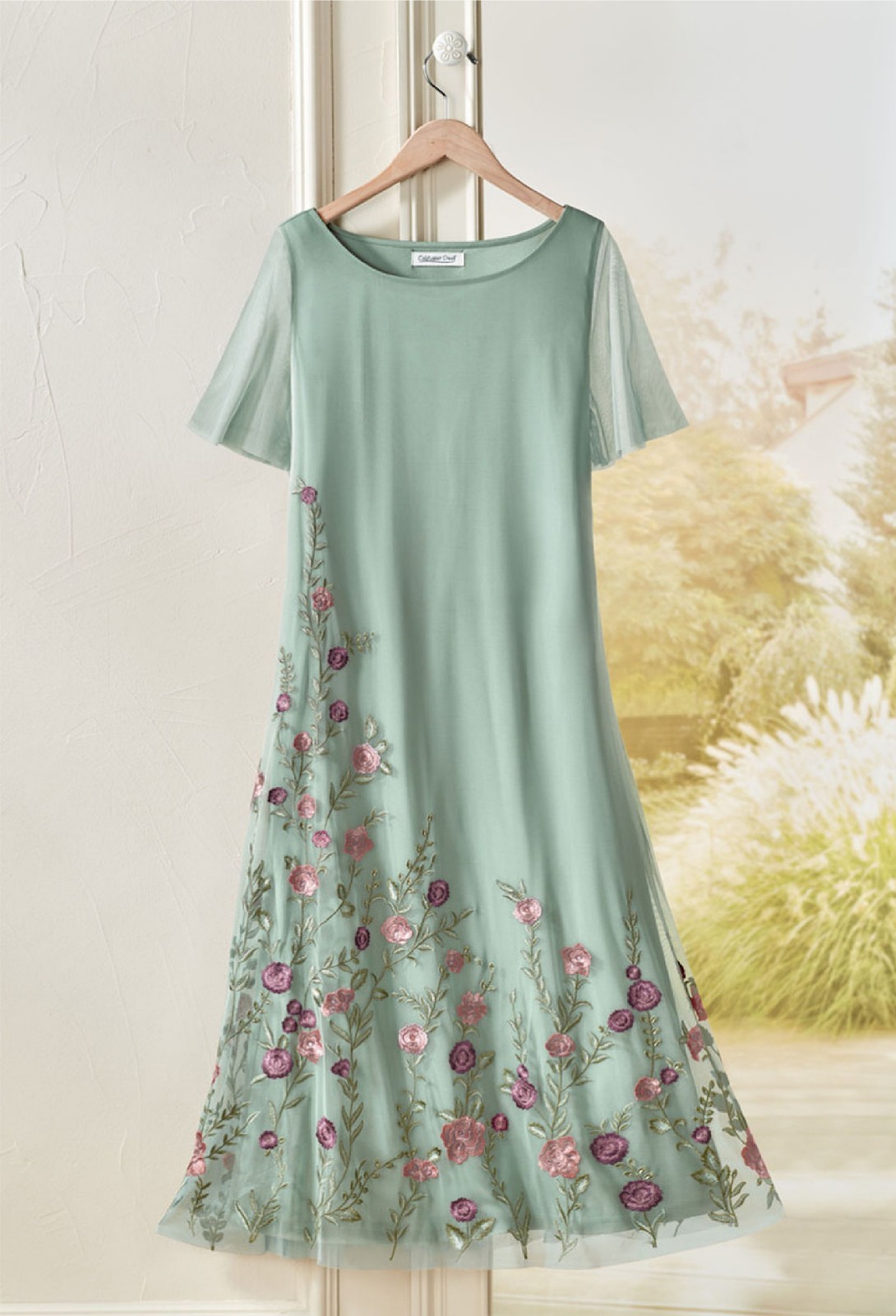 Coldwater Creek Delicate Intrigue Mesh Dress color Frosted Thyme