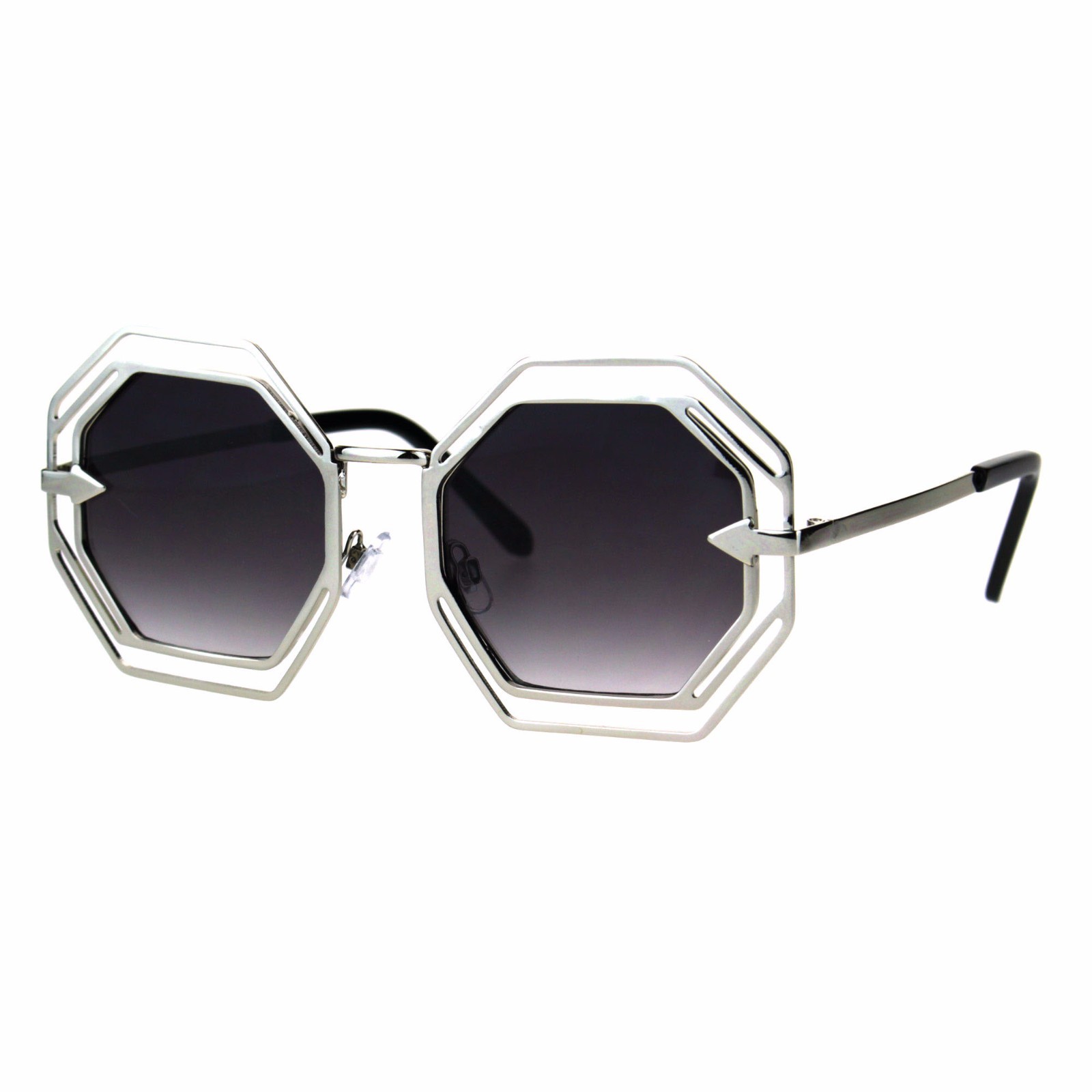 Octagon Shaped Sunglasses Womens Trendy Fashion Double Metal Frame