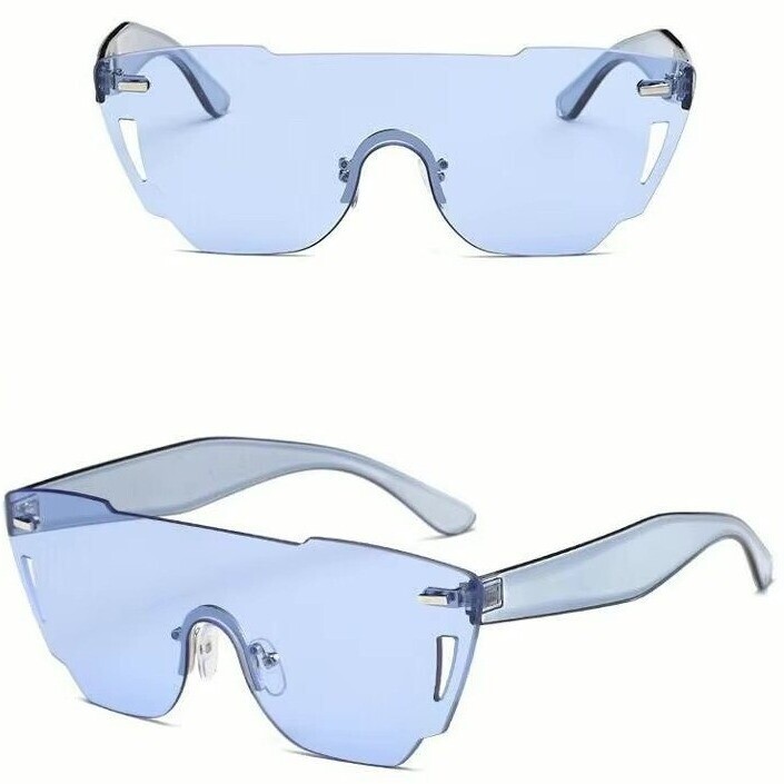 Rimless Shield Sunglasses Trendy Fashion Visor One Piece Blue Lens Oceanic Gafas
