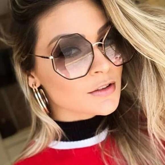 Octagon Sunglasses Women Trendy Fashion Oversized Gold Frame
