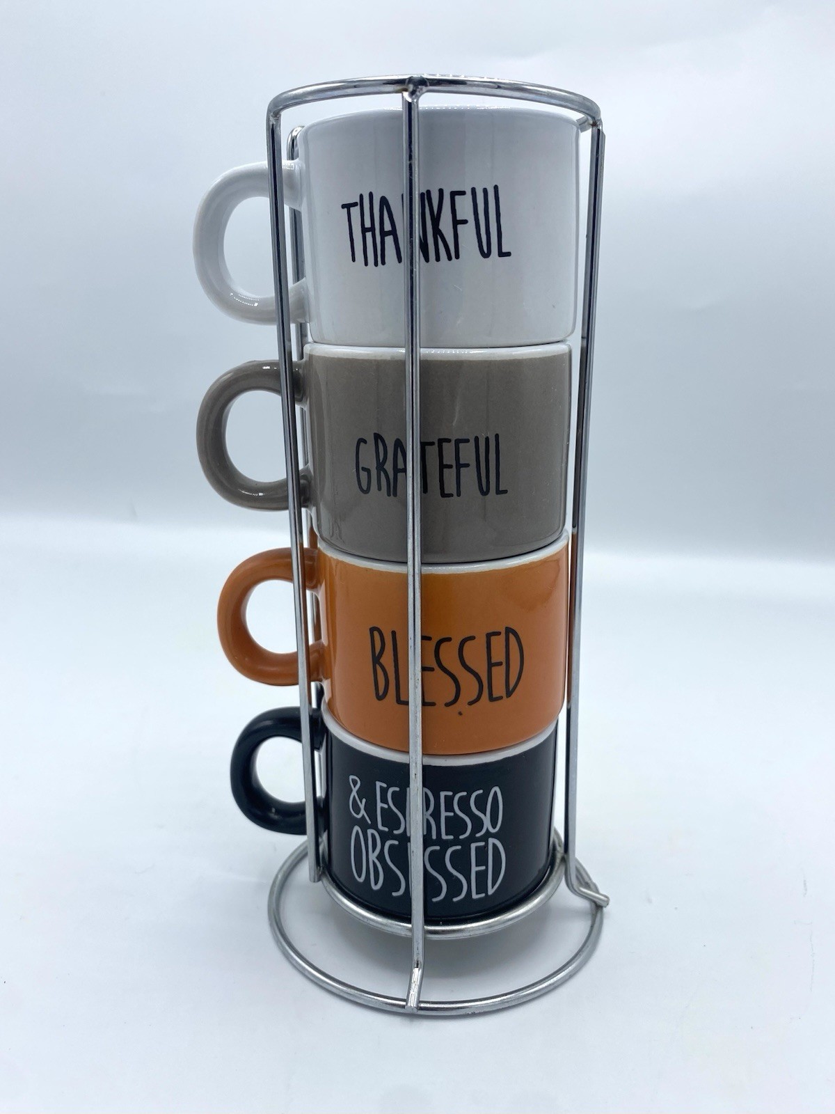 Home Essentials Set of 4 Ceramic Espresso Multicolor Worded Mug Set (1720)