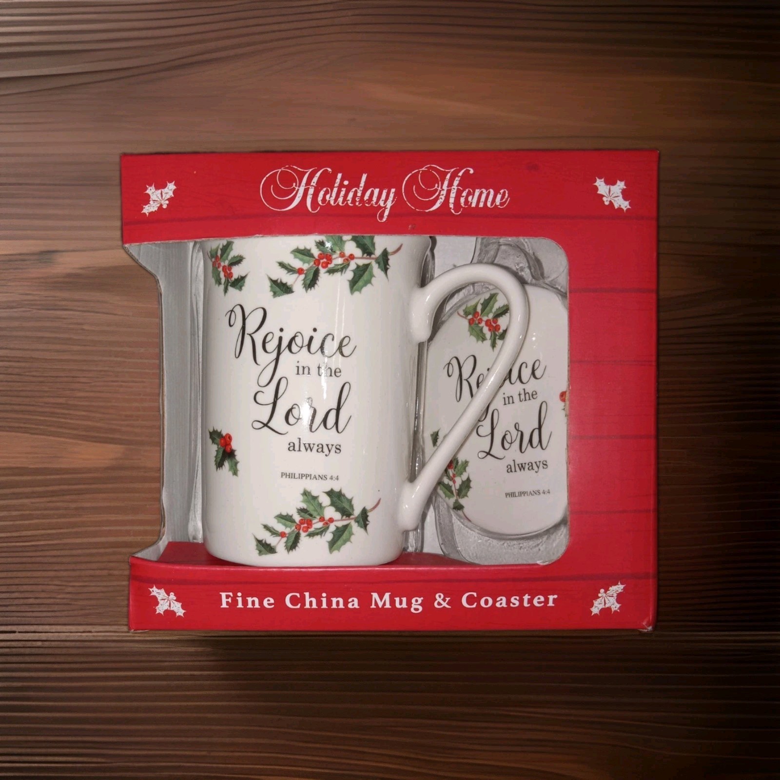 Holiday Home Philippians 4:4 "Rejoice in the Lord always" Ceramic Mug & Coaster