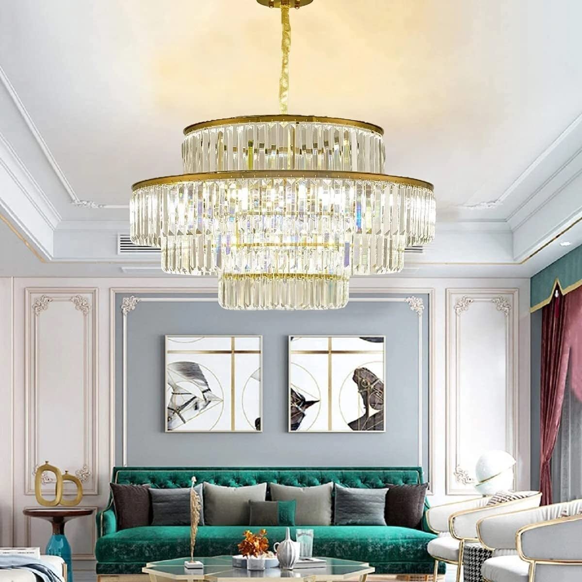 23.6" K9 Crystal Chandelier Luxury Pendant Lamp Ceiling Fixtures Home Lighting