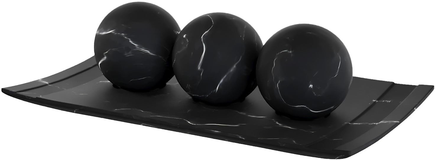 Creative Scents Black Marble Look Home Decor Bowl and Orb Set - Coffee Table Dec