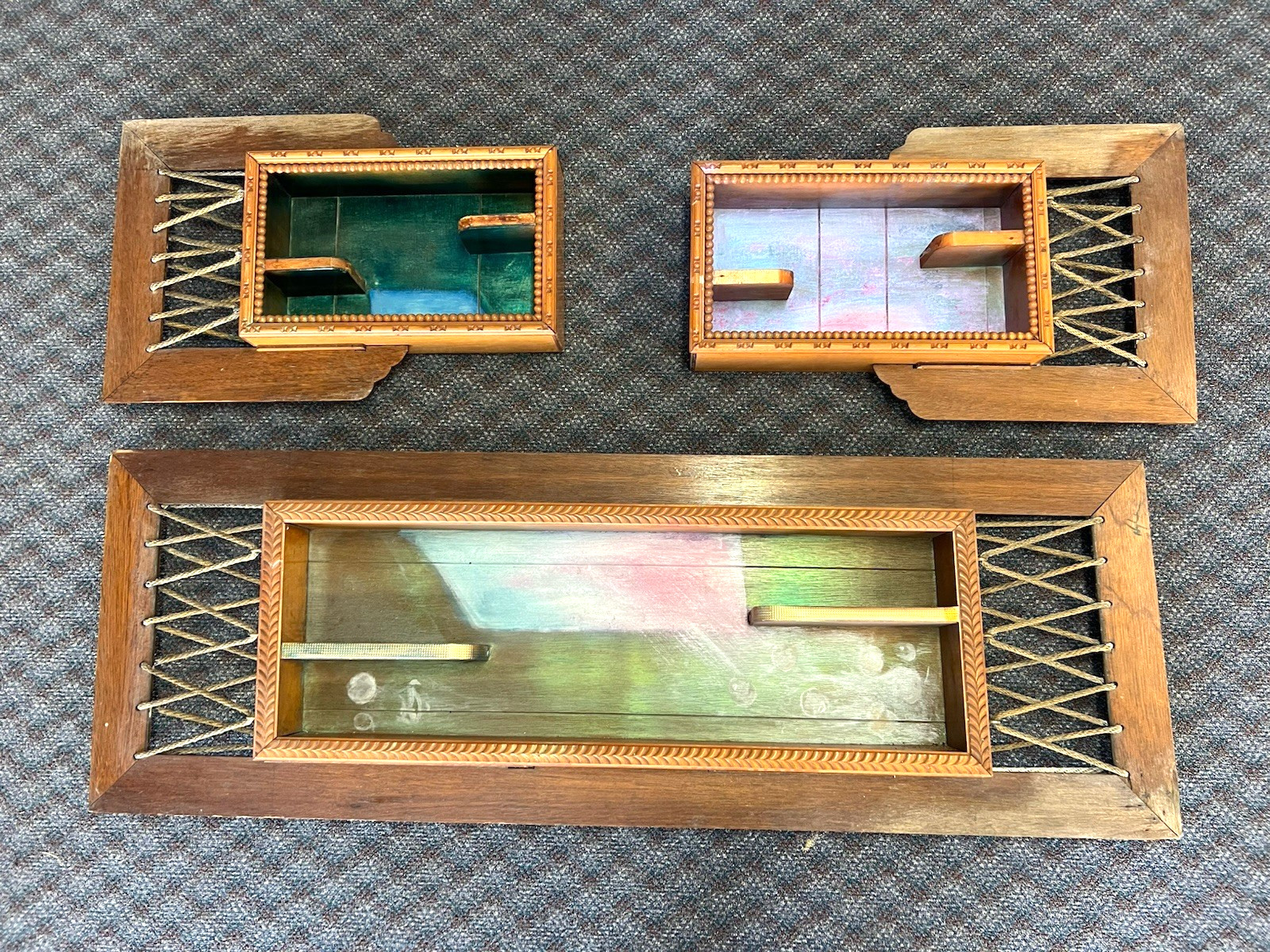 Vintage SHADOWBOX WALL ART SET Mid Century Modern wood shelf deep shelving unit