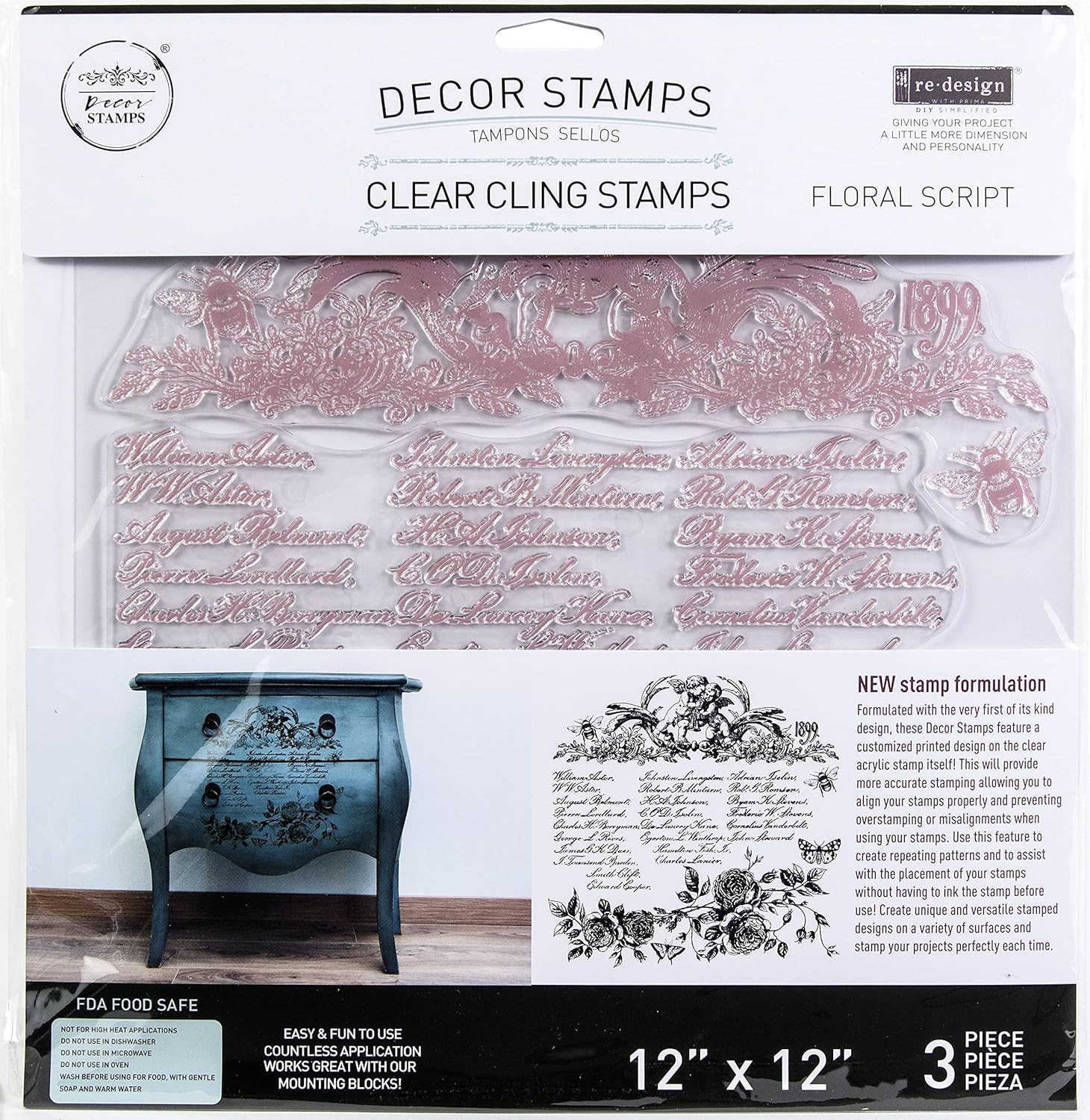 Redesign Decor Clear-Cling Stamps - Floral Script for Wall Paint Wall Art Furnit