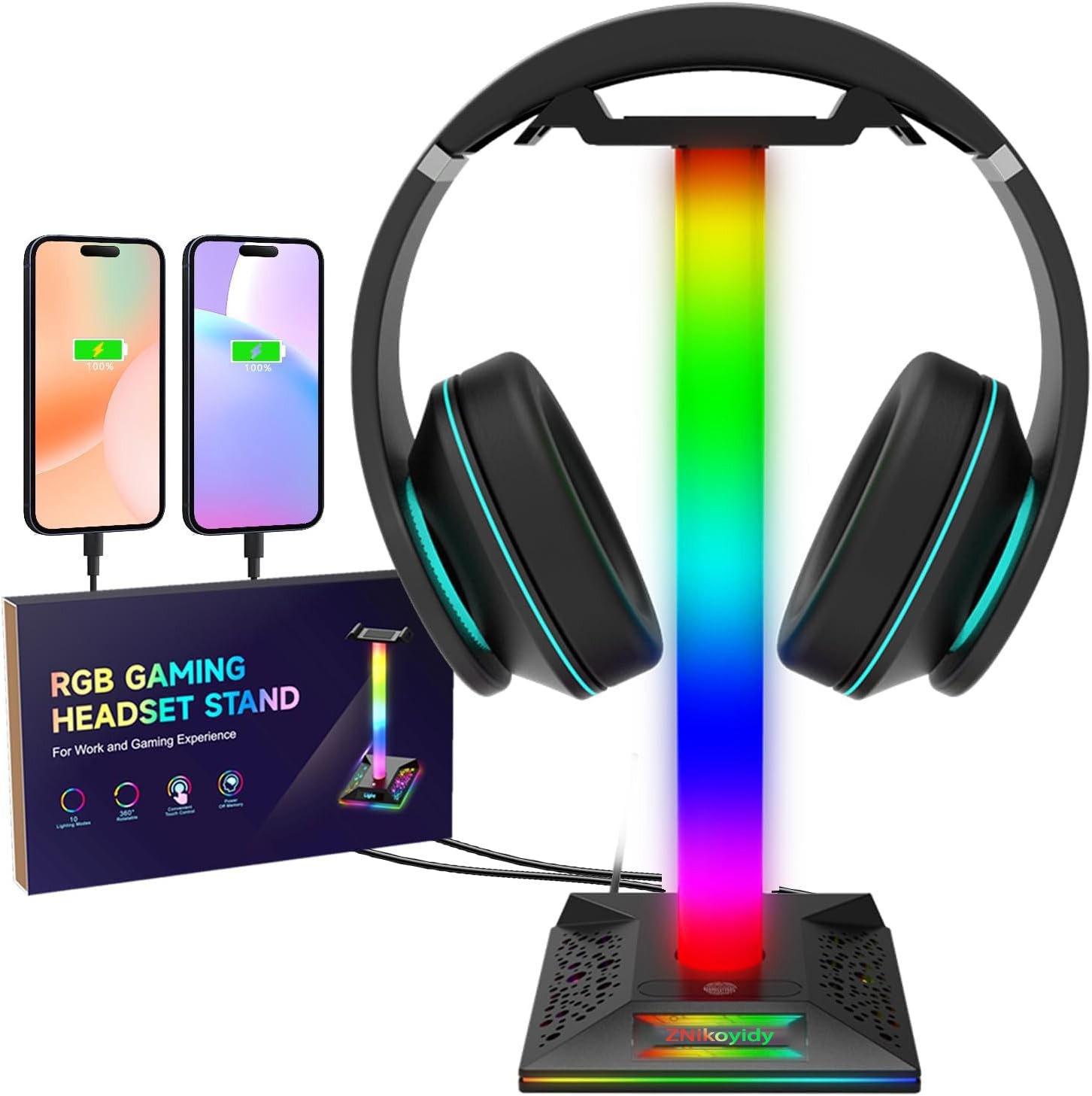 RGB Gaming Headset Stand 2 USB Ports 10 Color Mode PC Desktop Accessories