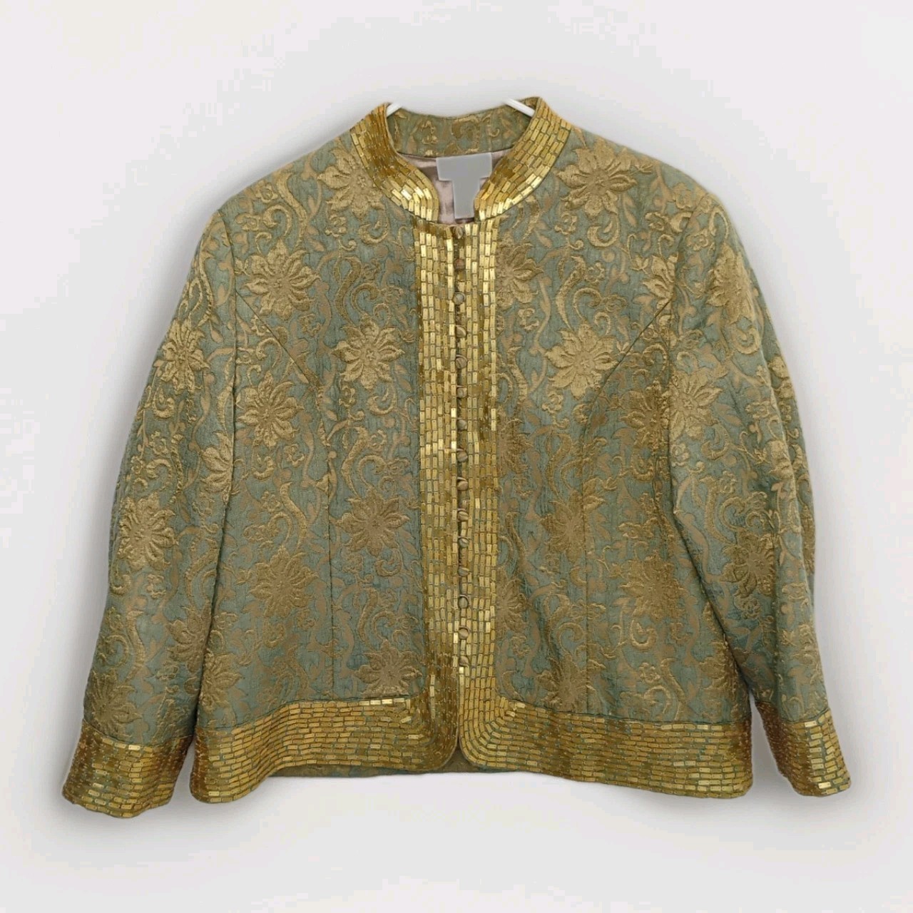 Soft Surroundings Gold Tone Brocade Evening Jacket Button Up XL Floral