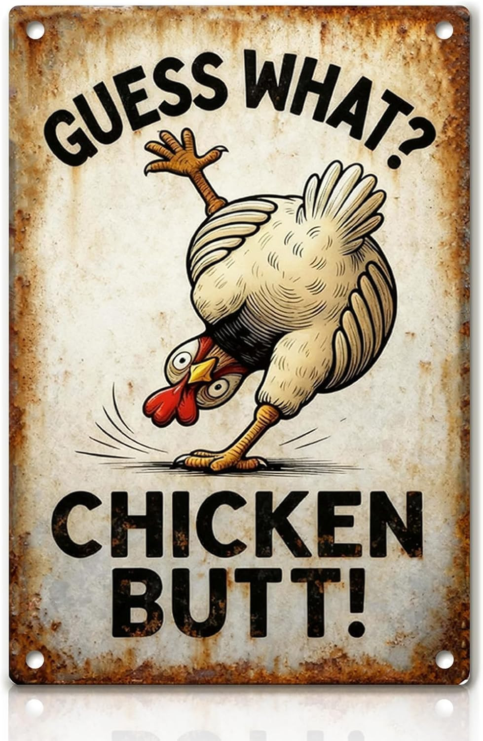 Funny Chicken Metal Decor Sign Vintage Metal Tin Sign Wall Art Decor Guess What 