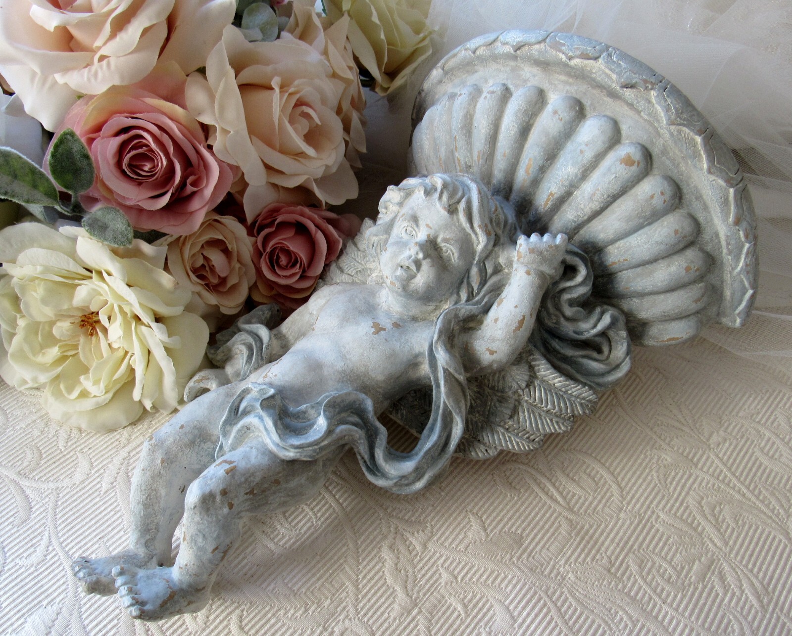 ON SALE-Cherub Decor,Wall Shelf,Wall Art,French Country,Shabby,Victorian,Angel