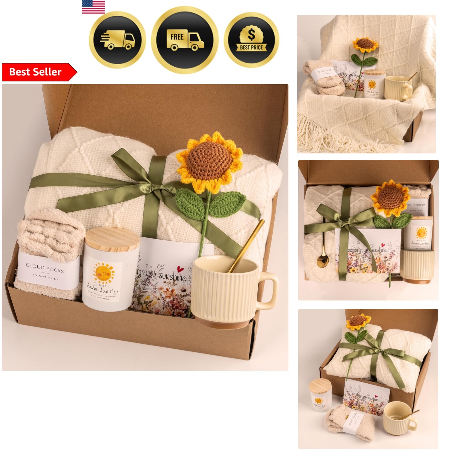 Sunflower Care Package Gifts for Women Birthday Get Well Unique Gift Baskets