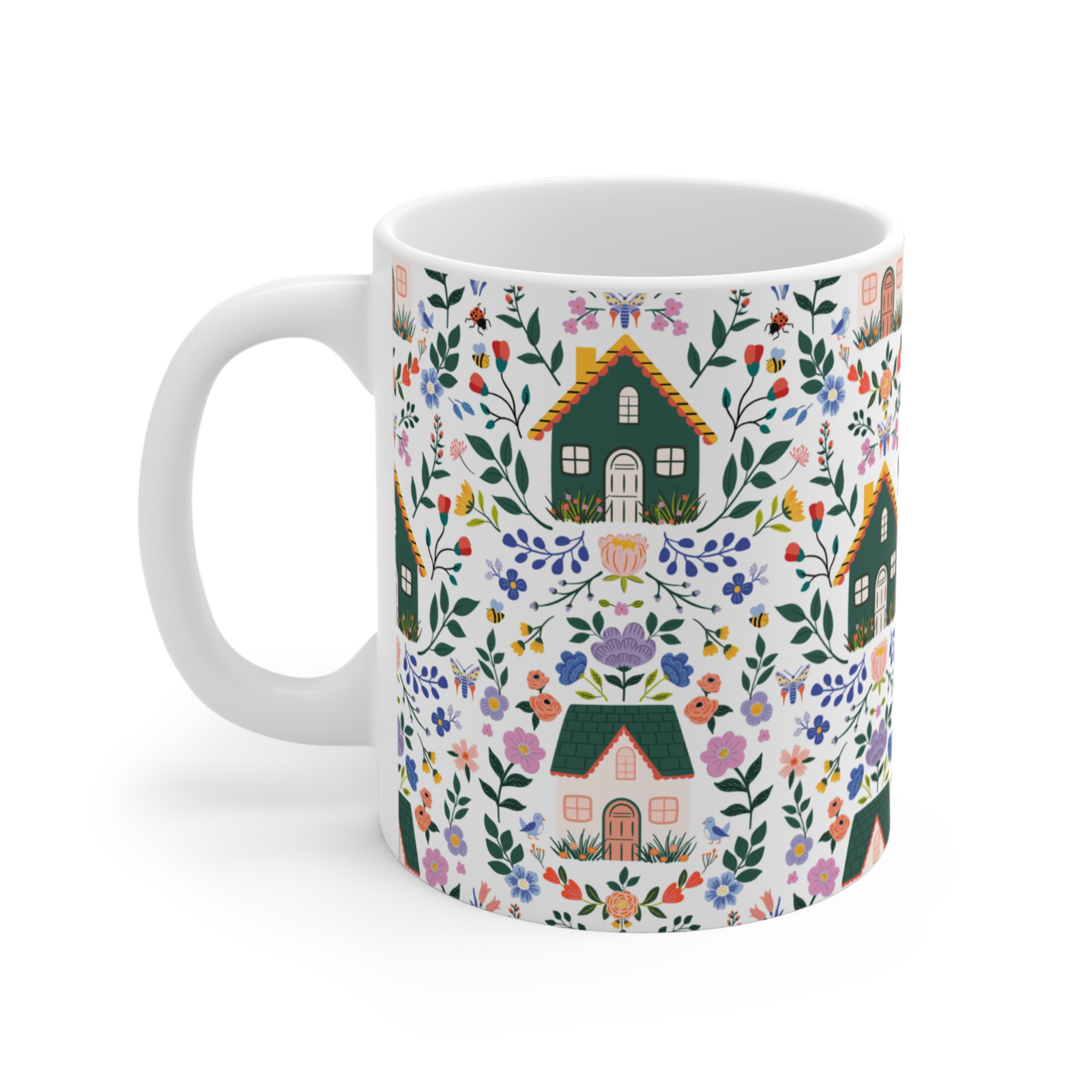 Cottagecore Mug Floral Cottages Farmhouse Spring Colorful Gift Coffee Tea Cup