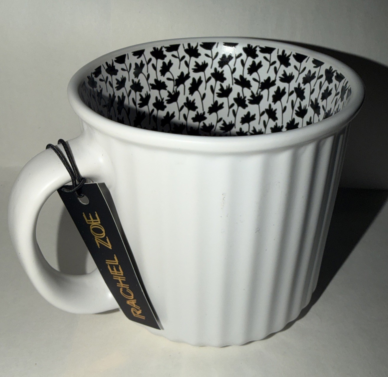 RACHEL ZOE CERAMIC COFFEE MUG w INTERIOR FLORAL DESIGN 20oz Capacity New