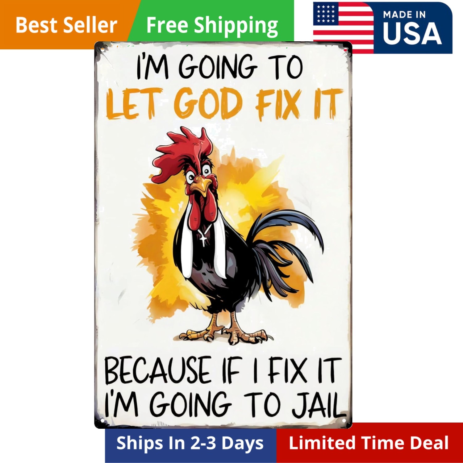 Funny Chicken Gifts Christian God Gifts Chicken I'M Going to Let God Fix It Tin