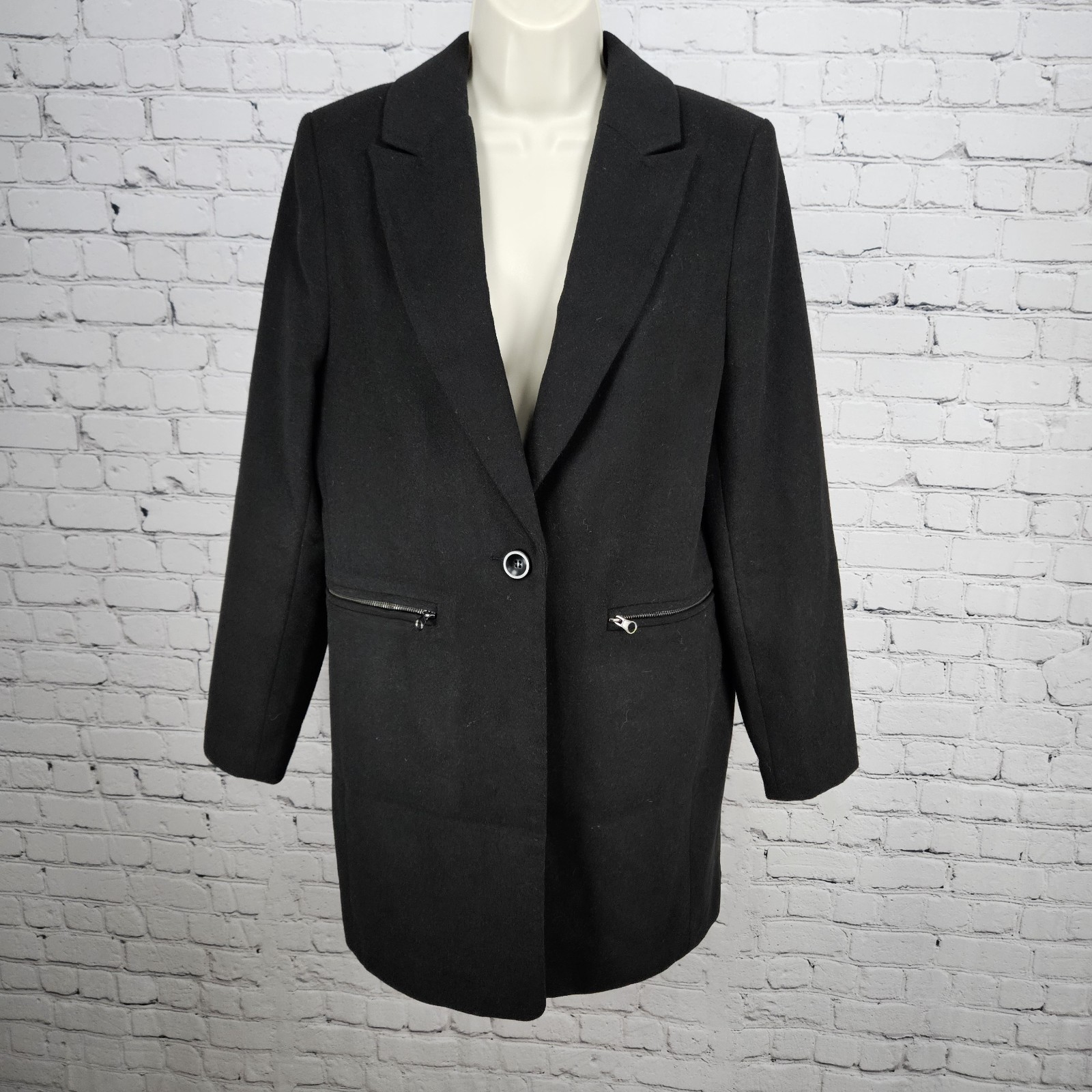 ASOS Black Buttoned Peak Lapel Zipped Pockets Lined Classic Over Coat 6