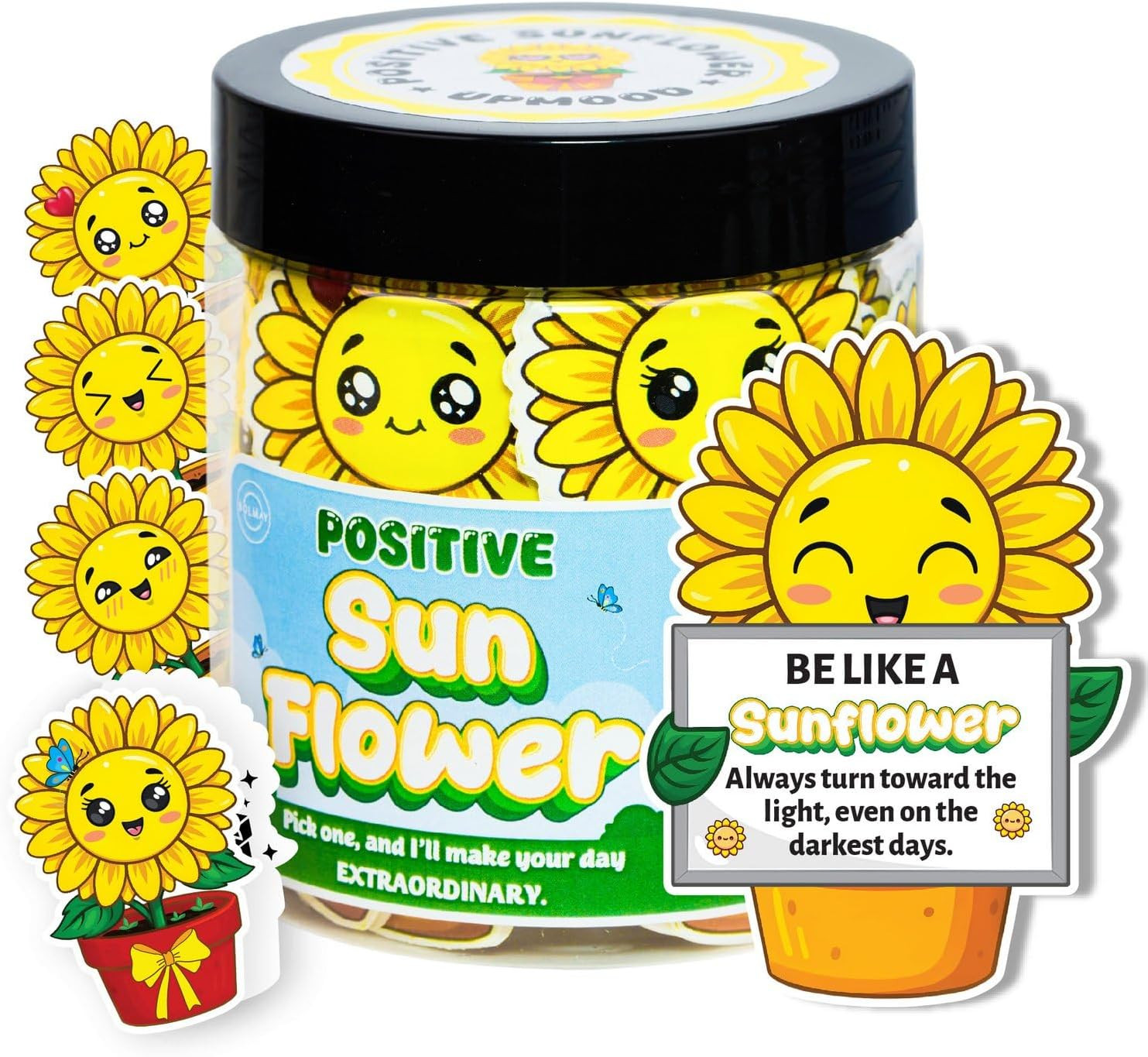 Positive Sunflower Affirmation Jar 60 Daily Cards w/ Stand Encouragement Gift