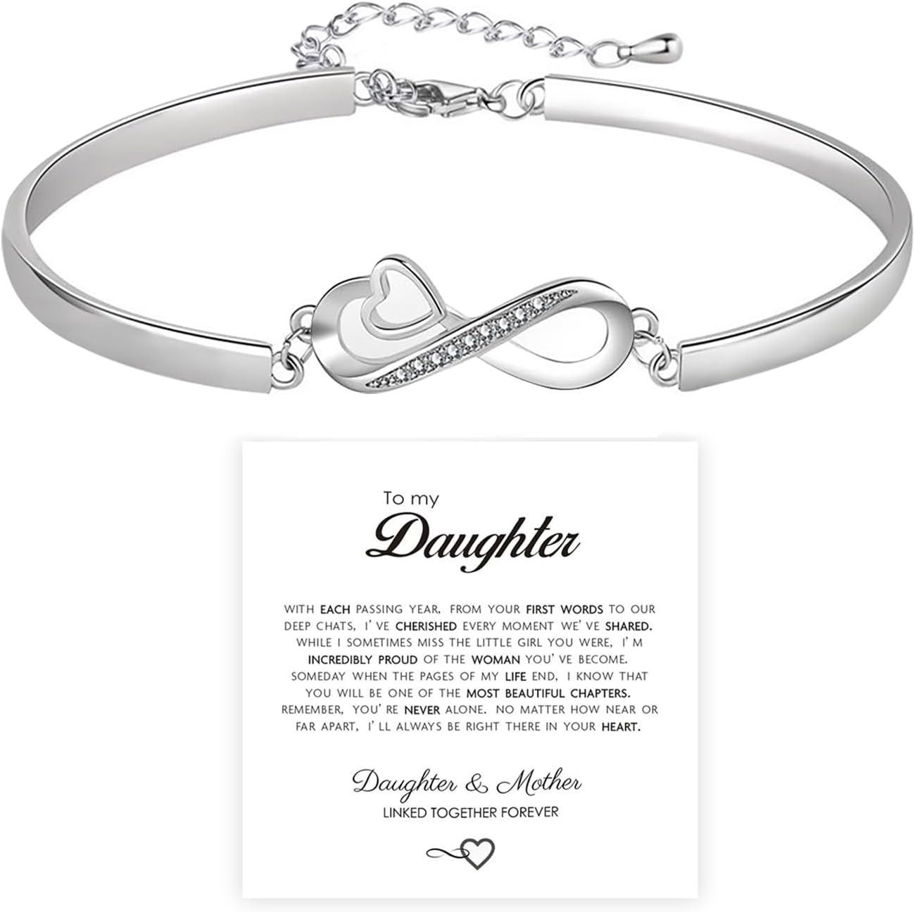 To My Daughter Infinity Heart Bracelet Adjustable Inspirational Gift Jewelry