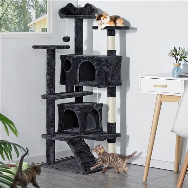 54in Cat Tree Tower Condo with Scratching Post for Kittens Pet House Furniture