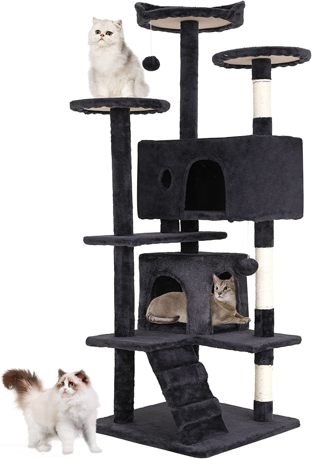 54" Cat Tree Tower Condo with Scratching Posts Perches & Playhouse Indoor Pet