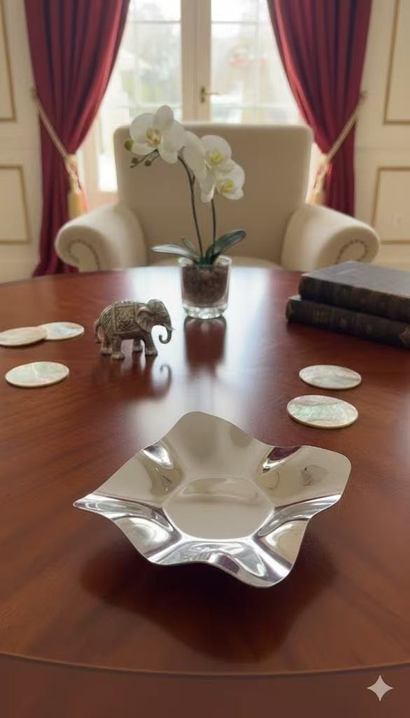 4.5" Modern Polished S.S Ruffled Square Dish - Decorative Fruit & Candy Tray