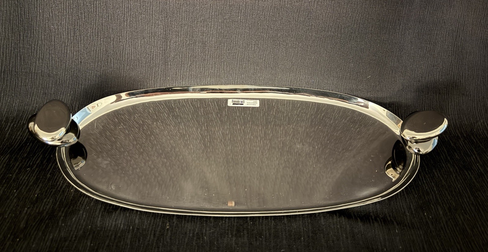 Godinger Silver Art Co Handmade Gunmetal Oval St. Steel Tray, Glass Polished NWT