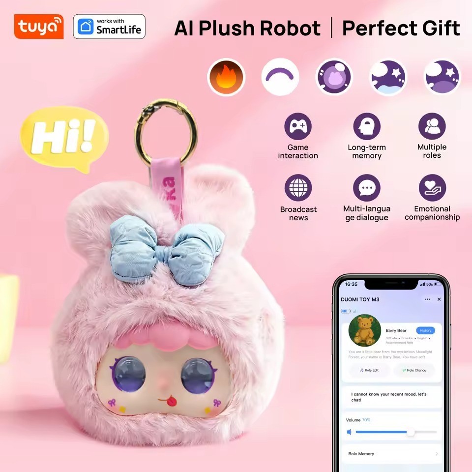Smart AI Tuya Plush Robot Toy LED Eyes Voice Control USB Rechargeable Kids Gifts