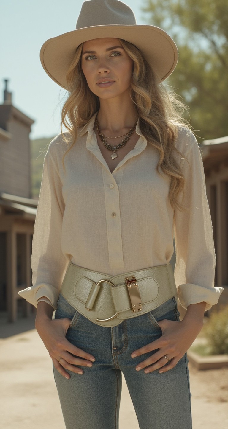 Women Fashion Champagne Beige Stretch Over Coat Tunic Belt Metal Hook Buckle S M