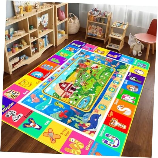 Kids Rug for Playroom, Farm Play Mat, Sea Animal Alphabet ABC Educational Rug, 